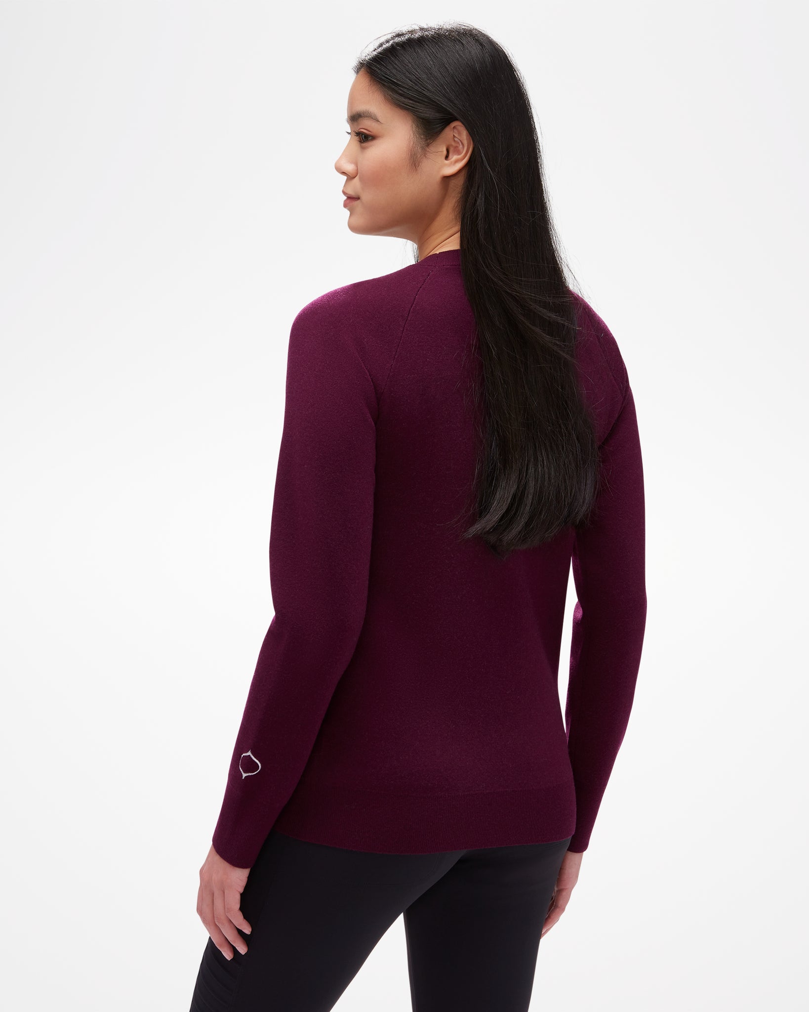 Silver Queen Sweater, back view in maroon