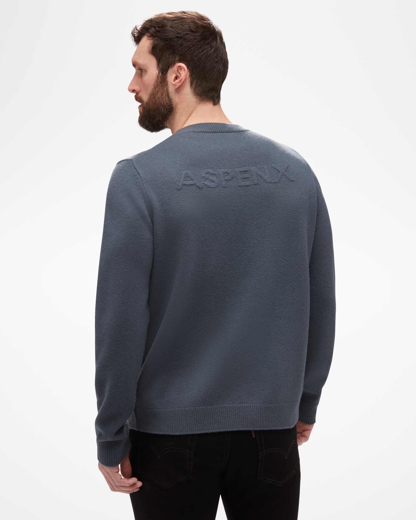 Signature Aspen Collection Men's Merino Sweater, logo slightly raised in knitting on the back