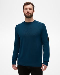 Ridge Men's Sweater by aspen collection, front view of blue marino wool knit