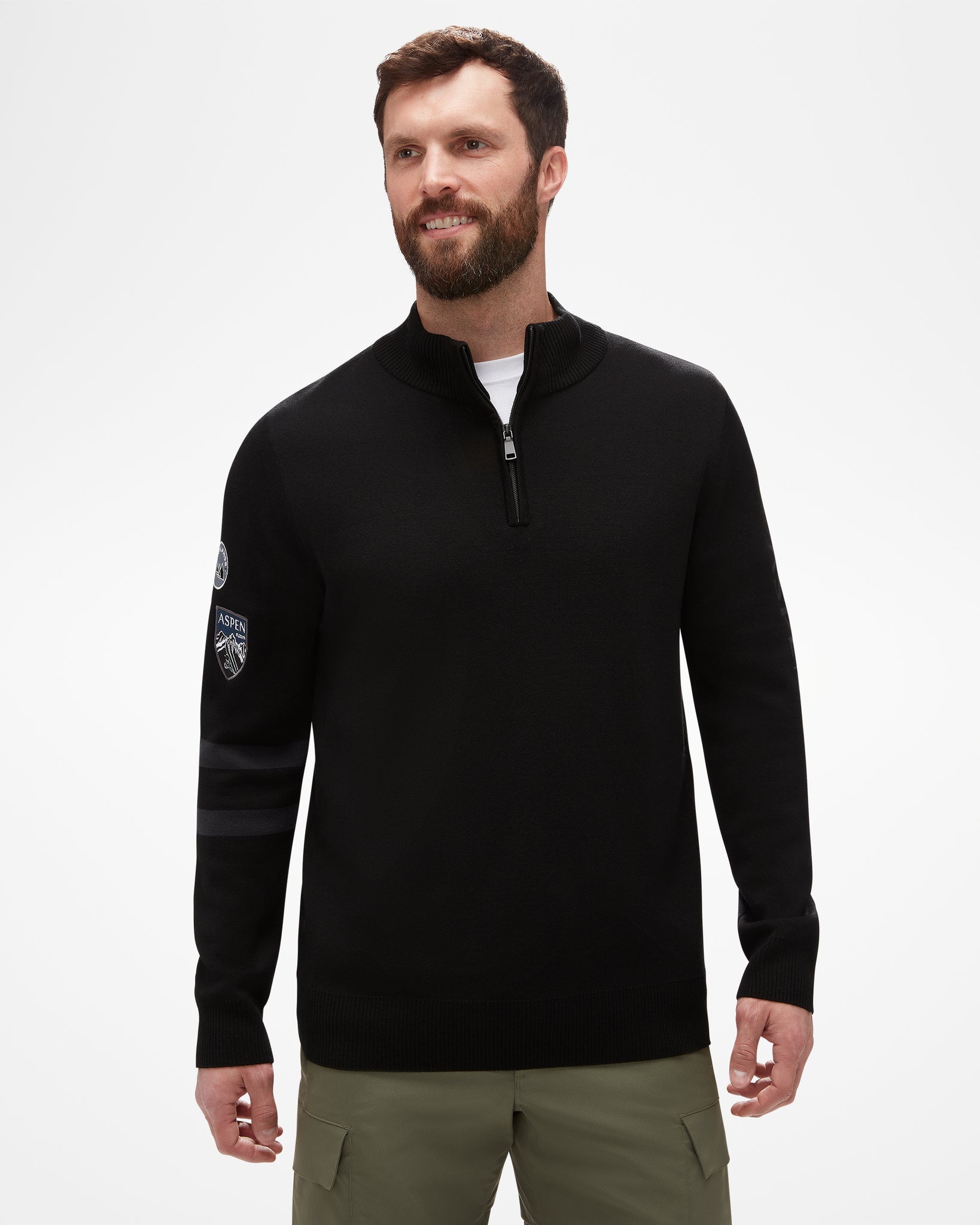 Legacy Quarter Zip Men's Sweater, merino wool in black, with quarter zip, by aspen collection. By aspen Collection