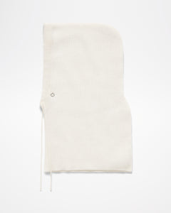 Cashmere Ski Hood by aspen collection, white color, side view with small silver logo