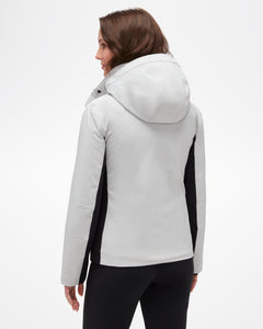 Kristi Women's Insulated Ski Jacket, rom back, without fir detail on hood. Grey and black detailing