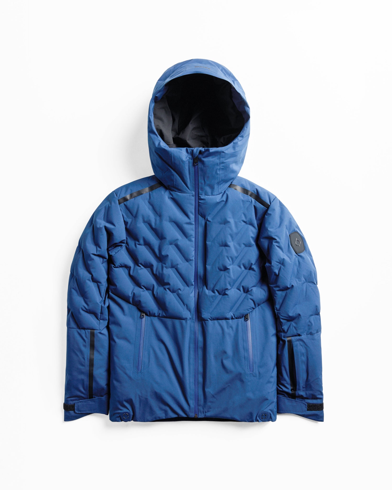 View of Powerline jacket without model, in blue, by Aspen Collection