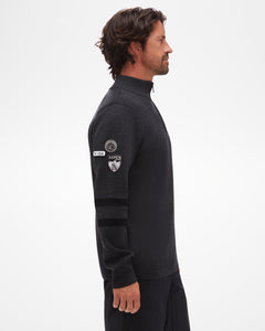 Legacy Quarter Zip Men's Sweater in Charcoal with Patches on Sleeve