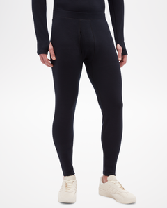 Aspen Collection men's mid layer bottoms, made from merino wool. Black and form fitting for the ideal mid layer for outdoor activity