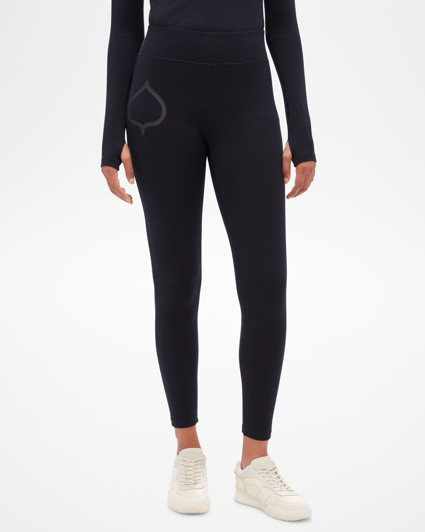 Aspen Collection Women's Midweight Bottom, form fitting, in black with aspen leaf logo on hip/thigh